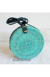 coloring rattan circle sling leather bags turquoise color